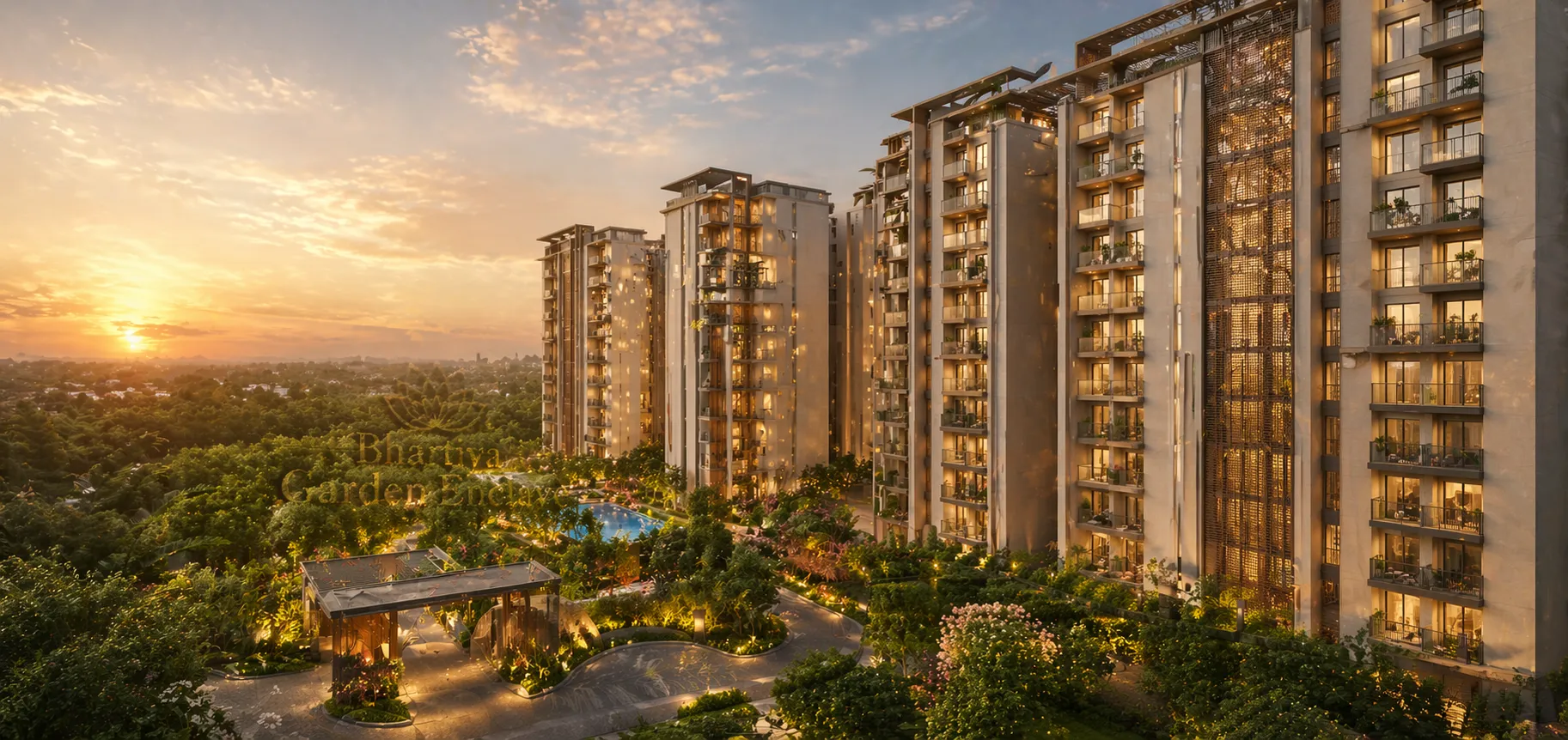Bhartiya Garden Enclave Tower View | G+35 Storey High-Rise Apartments in Bellahalli Bhartiya Garden Enclave Tower View | G+35 Storey High-Rise Residential Towers with Modern Architecture in East Bangalore