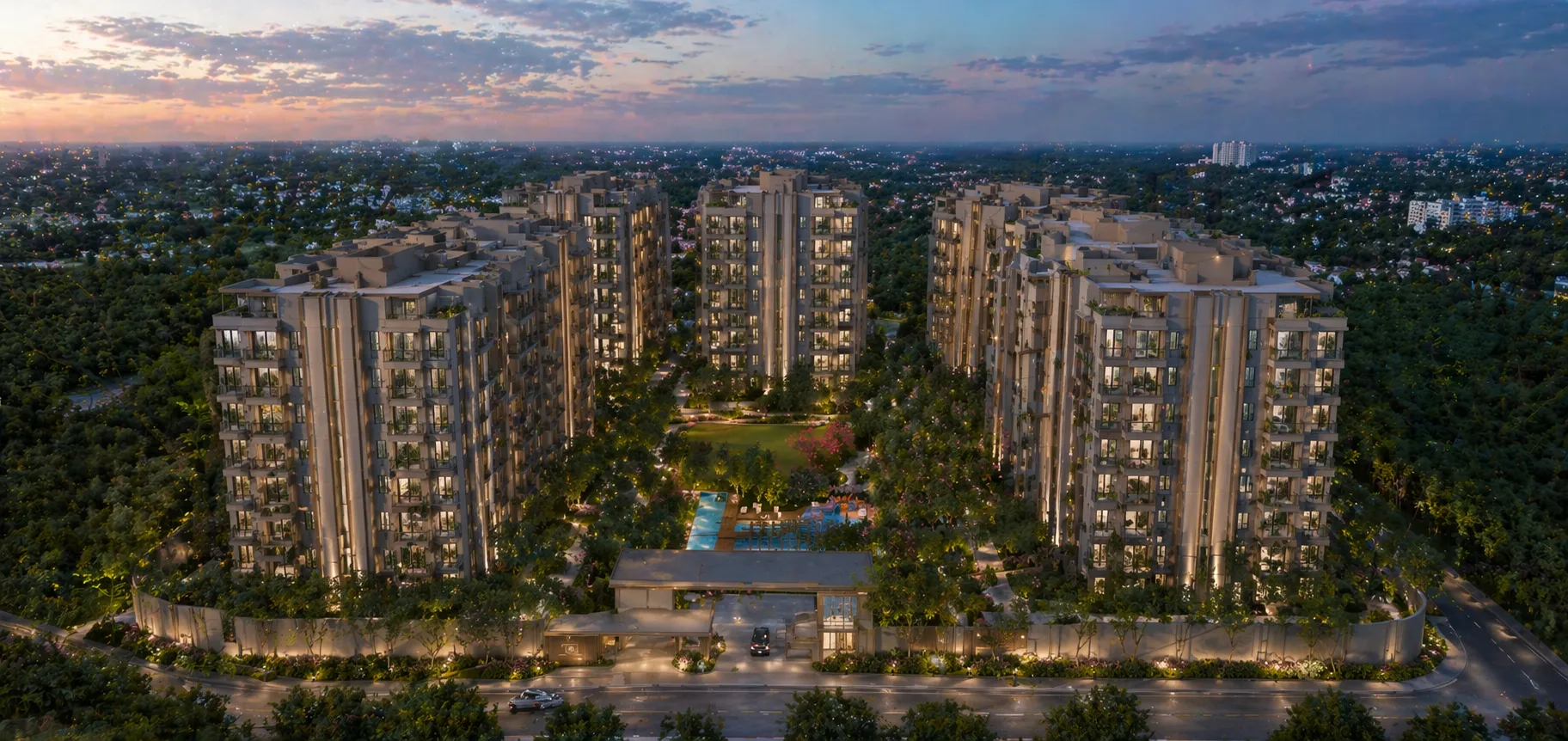 Bhartiya Garden Enclave Tower Exterior | Luxury Apartment Building in East Bangalore Bhartiya Garden Enclave Tower Exterior | View of G+35 Storey Apartment Building with Modern Facade at Bellahalli